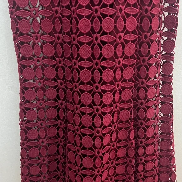 Kay Unger Deep Red Lace 3/4 length Sleeve long Dress